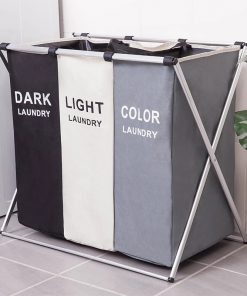 Dirty Clothes Waterproof Storage Basket Three Grid Organizer